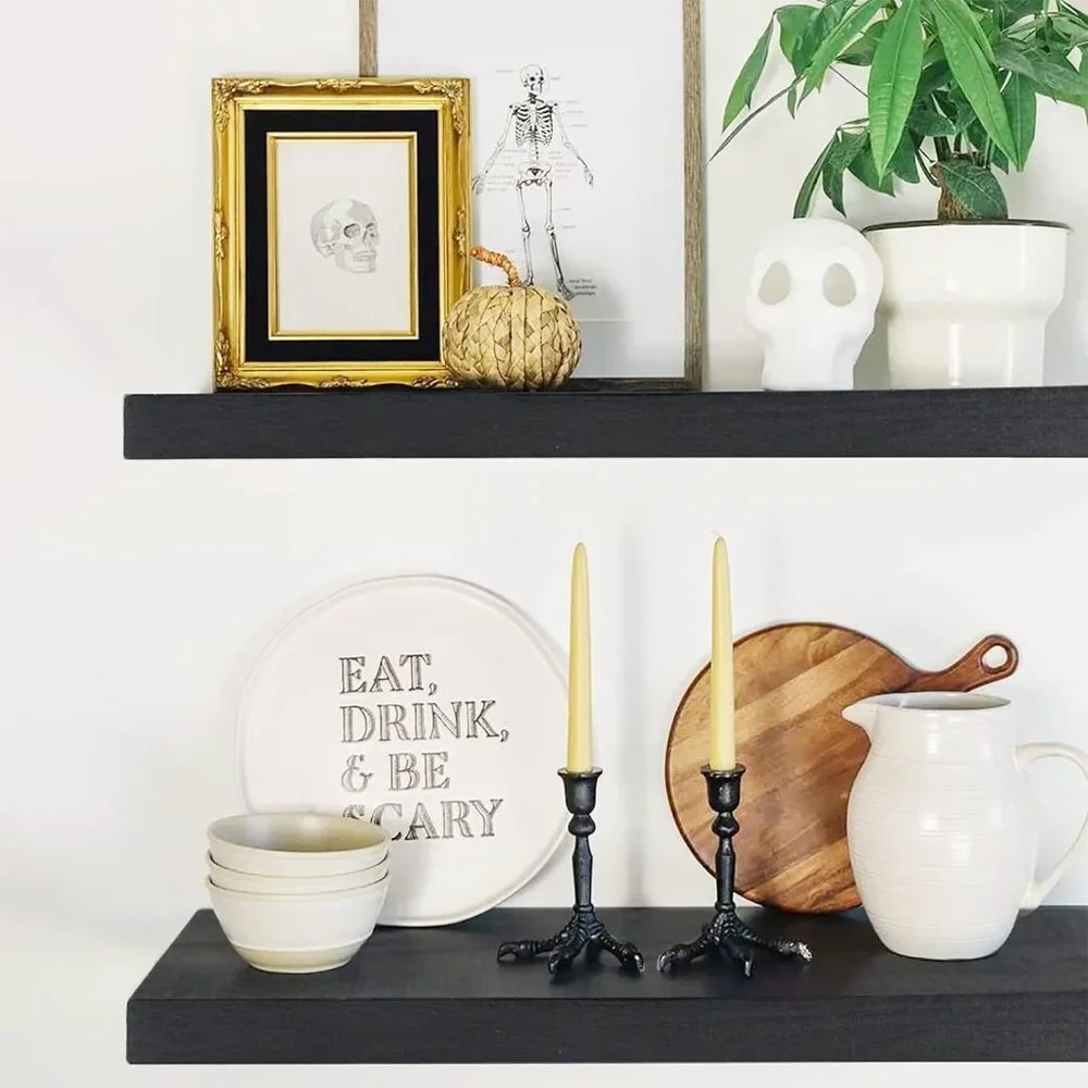 Wood City 2 Black Floating Shelves for Wall Storage & Decor